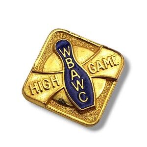 Vintage WBAWC High Game Bowling Lapel Pin Gold Tone Blue Enamel